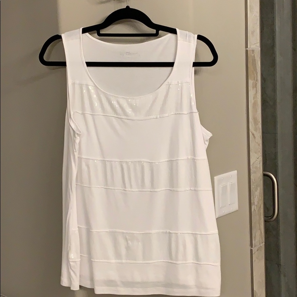 White tank with soft sequins stripes